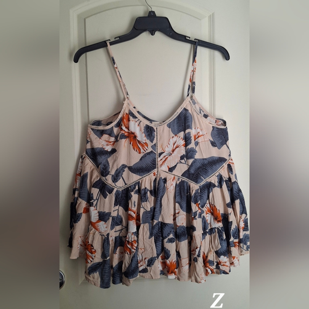 Entro Women Tank Top Sz L FLORAL CRUISE TROPICAL RESORT WEAR SUMMER‎ BOHO